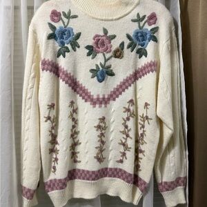 Floral Embroidered Cream Sweater